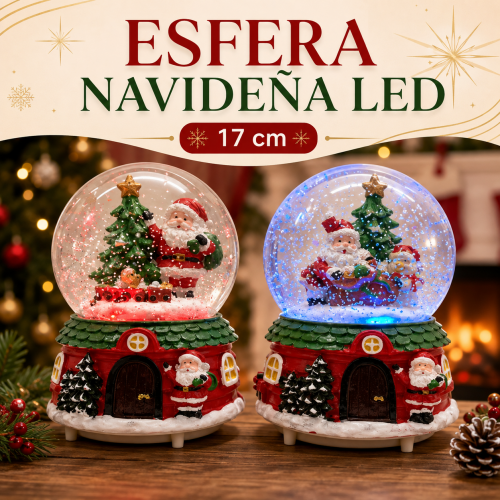 Decoración navideña tipo globo de nieve con luz LED multicolor y música de Navidad. 17*11cm Venta por mayoreo