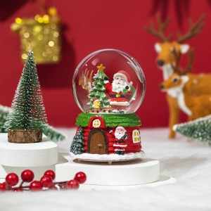 Decoración navideña tipo globo de nieve con luz LED multicolor y música de Navidad. 17*11cm Venta por mayoreo 6627-1