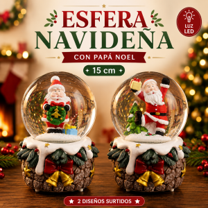 Esfera navideña con Papá Noel y diseño decorativo, ideal para ambientar espacios durante la temporada de Navidad. Venta por mayoreo