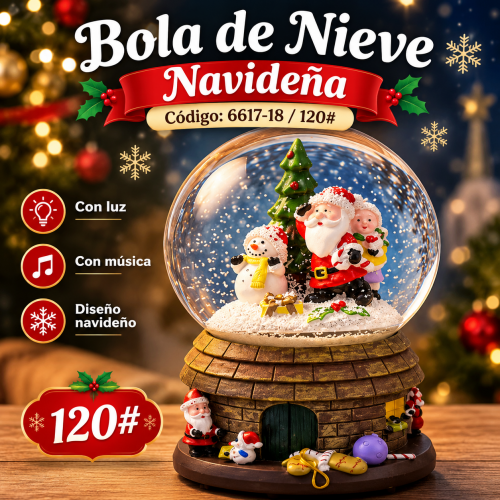 Bola de vidrio con nieve, luz y música navideña, ideal para decoración de temporada. Venta por mayoreo. Bola de vidrio con nieve, luz y música navideña, ideal para decoración de temporada. Venta por mayoreo.