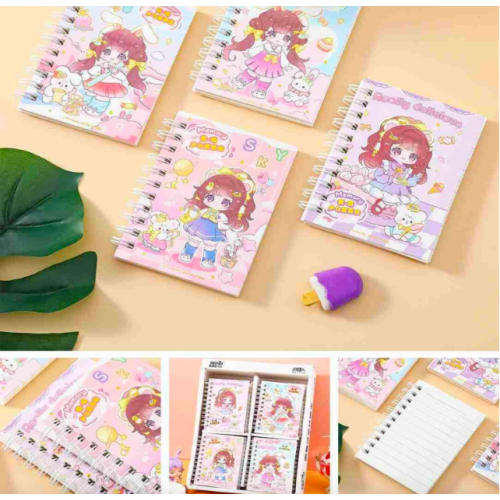 Libreta kawaii con diseño de muñeca, 80 hojas rayadas, espiral metálico, tamaño mini 77x107 mm – venta por mayoreo