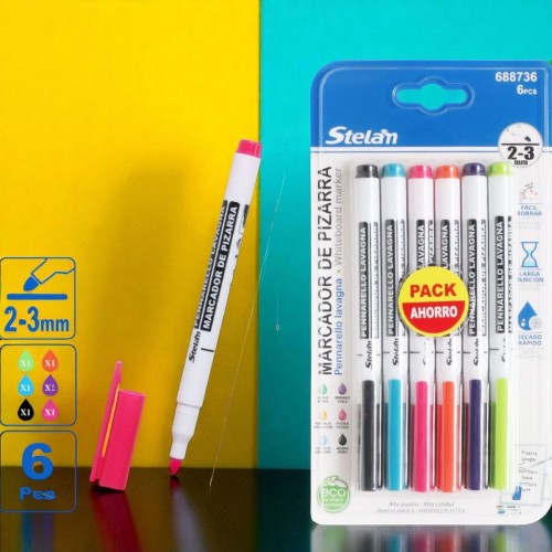 Set de marcadores para pizarra blanca punta redonda 2-3 mm, paquete con 6 colores surtidos, venta al por mayor 688736