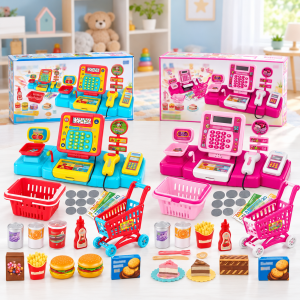 Caja Registradora Infantil con Calculadora, Sonidos y Accesorios 2 Modelos variados. Por Mayoreo