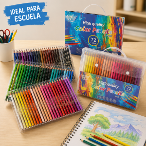 Set de lápices de colores con 72 tonos surtidos, ideal para dibujo, coloreado, tareas escolares y manualidades. Incluye práctico estuche para mantener los lápices organizados y protegidos.