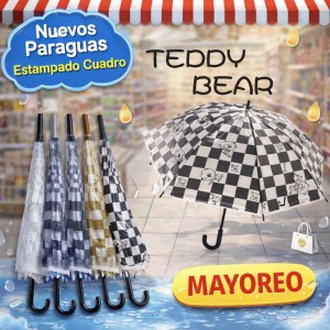 Paraguas Estampado Cuadros Teddy Bear por Mayoreo 723