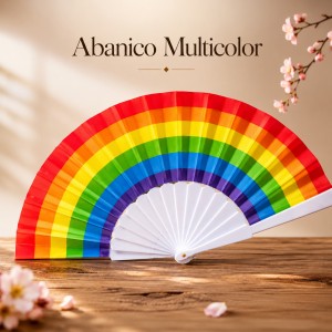 Abanico Plegable Multicolor Arcoíris por Mayoreo