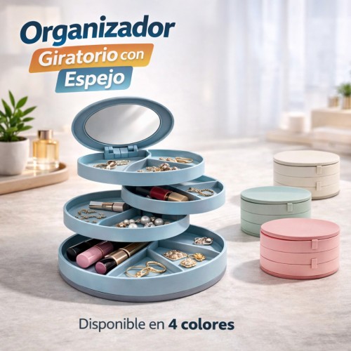 Organizador Giratorio de 4 Niveles con Espejo por Mayoreo 80520