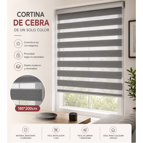 Cortina Cebra de un Solo Color 180 × 200 cm