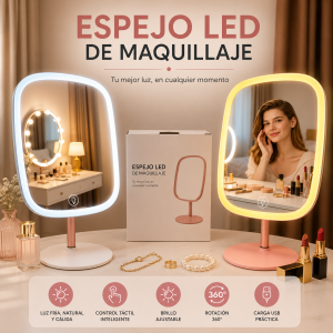 Espejo de maquillaje rectangular con luz LED por mayoreo