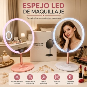 Espejo redondo de maquillaje con luz LED por mayoreo 34*21 cm
