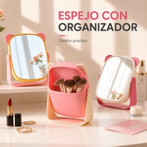 Espejo de maquillaje con organizador por mayoreo