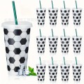 Vaso futbolero reutilizable con diseño de balón de fútbol y popote. Ideal para bebidas, fiestas, eventos deportivos y mundial 2026. Venta por mayoreo 8282.