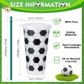 Vaso futbolero reutilizable con diseño de balón de fútbol y popote. Ideal para bebidas, fiestas, eventos deportivos y mundial 2026. Venta por mayoreo 8282.