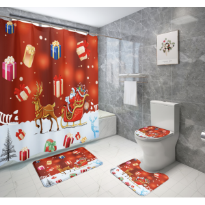 Juego navideño para baño 4 piezas con diseño de Santa y regalos – por mayoreo – Cod. 8716