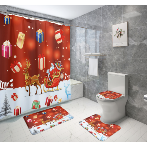 Juego navideño para baño 4 piezas con diseño de Santa y regalos – por mayoreo – Cod. 8716