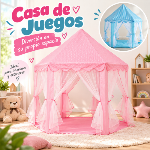 Casa de juegos infantil con cortinas ligeras y diseño ideal para crear un espacio de juego en interiores o exteriores. Venta por mayoreo