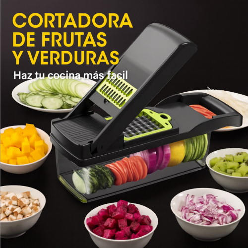 Cortadora y rebanadora multifuncional de frutas y verduras 12 en 1. Incluye cuchillas intercambiables de acero inoxidable para picar, rallar, rebanar y cortar en cubos venta al por mayor 882825