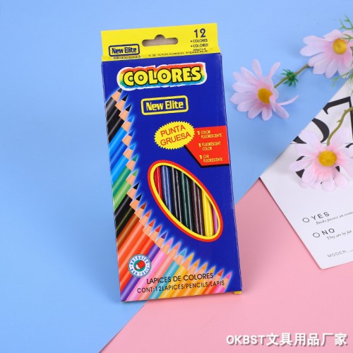 Juego de 12 lápices de colores punta gruesa para colorear mayoreo 883047