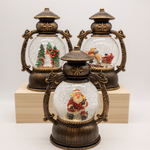 Farol decorativo navideño con figura en interior y efecto nieve, diseños variados, venta por mayoreo 883100