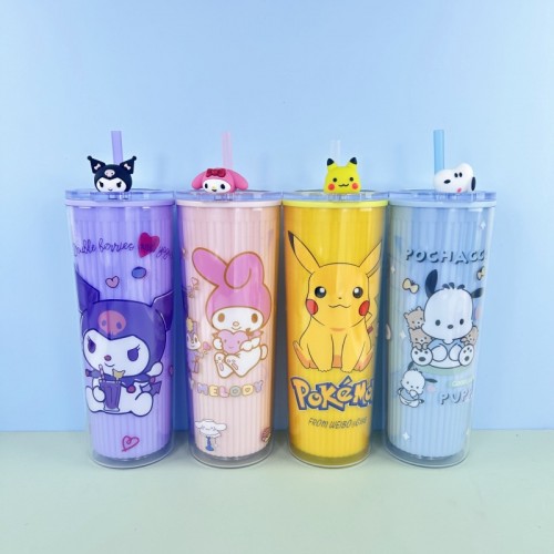 Vaso con popote y tapa de dibujos animados para bebidas de 720ml 883147