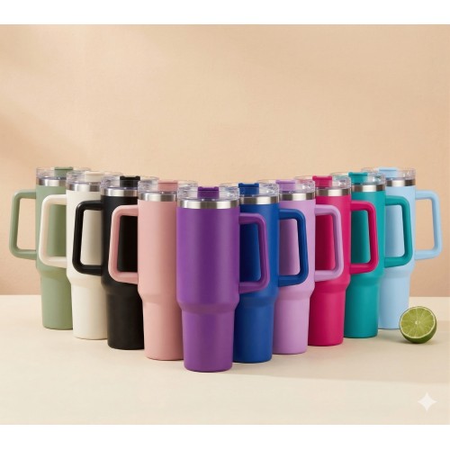 Termo genérico de 1200 ml colores variados, ideal para conservar bebidas frías o caliente, con asa ergonómica, popote y tapa hermética. Venta al por mayor.