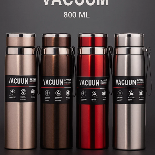 Termo de acero inoxidable 800 ml. Mantiene la temperatura, con tapa hermética y correa de transporte. Ideal para viajes, oficina o gimnasio. Venta al por mayor 3254