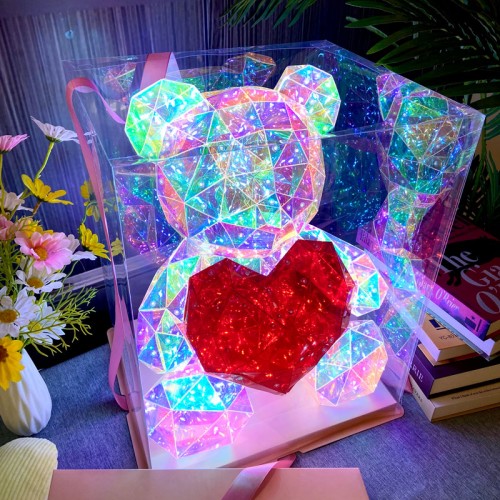 Oso con corazón con luces led para adorno de San Valentin de 25 cm 883394