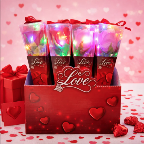 Rosa individual de jabón con luz LED, ideal como detalle romántico y regalo especial para San Valentín. Venta al por mayor 3402