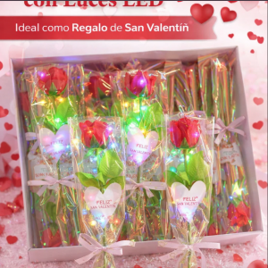 Rosa individual de jabón con luz LED decorativa, ideal como detalle romántico para San Valentín. Venta por mayoreo 3403