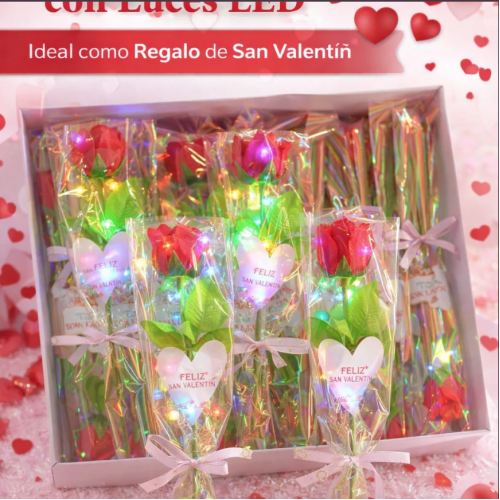 Rosa individual de jabón con luz LED decorativa, ideal como detalle romántico para San Valentín. Venta por mayoreo 3403