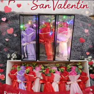 Ramo de rosas de jabón con luz LED decorativa. Ideal para San Valentín. Venta por mayoreo 3404