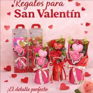 Ramo de rosas de jabón con corazón decorativo y luz LED. Ideal como regalo romántico para San Valentín. Venta al por mayor 3405