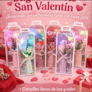 Ramo de rosas de jabón con luz LED decorativa. Ideal para San Valentín, aniversarios y fechas especiales, venta por mayoreo 3406