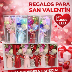 Ramo de rosas de jabón con luz LED, ideal para regalar en San Valentín, aniversarios y fechas especiales para venta por mayoreo. Modelo 3411. 