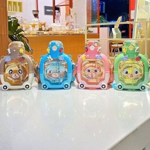 Botella de agua con popote con correa para niños 600ml mayoreo 883474