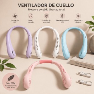 Ventilador portátil tipo diadema para cuello, ideal para uso manos libres en exteriores o calor. Diseño práctico y ligero. Venta por mayoreo 3517