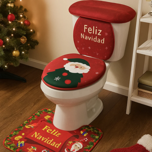 Juego de baño navideño de 3 piezas con diseños de Navidad Ideal para decorar tu baño durante la temporada decembrina. Venta al por mayor 883787