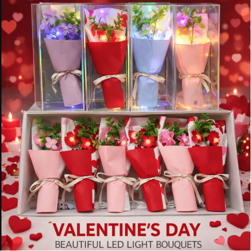 Ramo decorativo de rosa de jabón con luz LED, ideal como regalo romántico y detalle especia Perfecto para San Valentín. Venta por mayoreo 883951