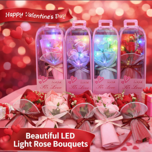 Ramo decorativo de rosa de jabón con luz LED, ideal como regalo romántico y detalle especial. Perfecto para San Valentín. Venta al por mayor 