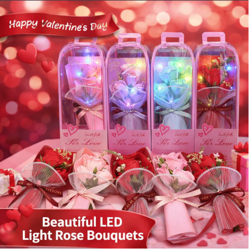 Ramo decorativo de rosa de jabón con luz LED, ideal como regalo romántico y detalle especial. Perfecto para San Valentín. Venta al por mayor 