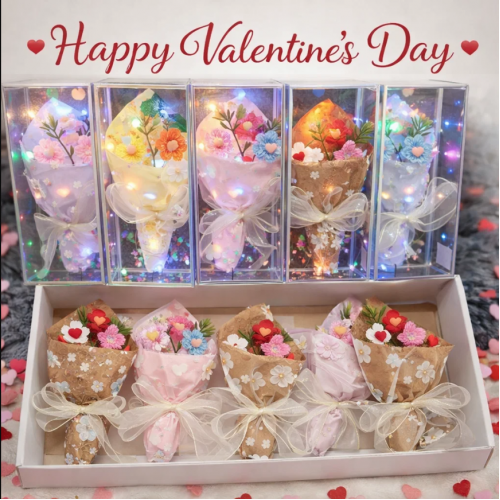 Ramo decorativo de rosa tejida con luz LED integrada, ideal como regalo romántico y detalle especial. San Valentin 3955