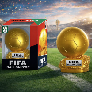 Figura réplica del Balón de Oro FIFA Ballon d’Or con base. Ideal para colección, decoración, premios, regalos deportivos. 11*13*7cm Venta por mayoreo