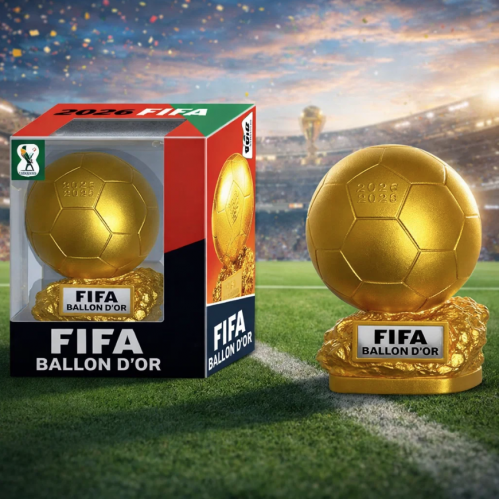 Figura réplica del Balón de Oro FIFA Ballon d’Or con base. Ideal para colección, decoración, premios, regalos deportivos. 11*13*7cm Venta por mayoreo