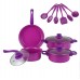 Juego de utensilios de cocina antiadherentes de cocina verde, morado, negro, azul, rosa