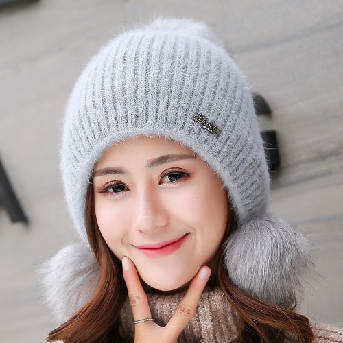 Gorro tejido grueso aterciopelado de invierno para mujer 90873