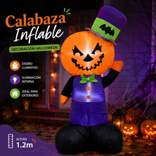 Decoración inflable de Halloween con cabeza de calabaza de 1.2 m. Venta por mayoreo. Decoración inflable de Halloween con cabeza de calabaza de 1.2 m. Venta por mayoreo.
