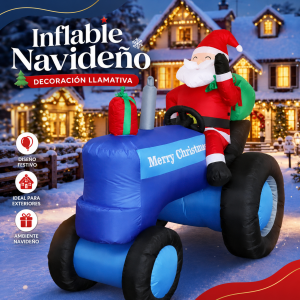Inflable de Papá Noel con luces LED integradas y diseño llamativo para exteriores de 2.1 m. Venta por mayoreo
