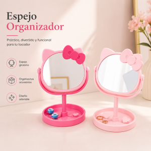 Espejo de Mesa con Moño y Base Organizadora
