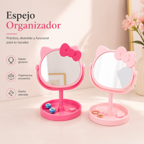 Espejo de Mesa con Moño y Base Organizadora