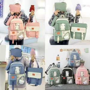 Set de mochila escolar de 4 piezas con accesorios. Diseño práctico y moderno ideal para estudiantes. Venta por mayoreo